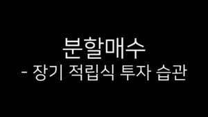 분할매수라는 제목 아래 ‘장기 적립식 투자 습관’이라는 부제가 흰색 글씨로 쓰인 이미지.
