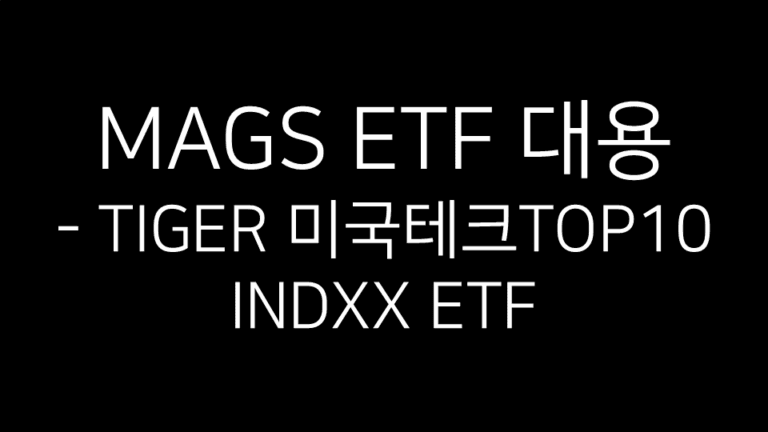 MAGS ETF 대용 - TIGER 미국테크TOP10 INDXX ETF라는 문구가 검은 배경 위에 흰색 글씨로 적혀 있는 썸네일 이미지